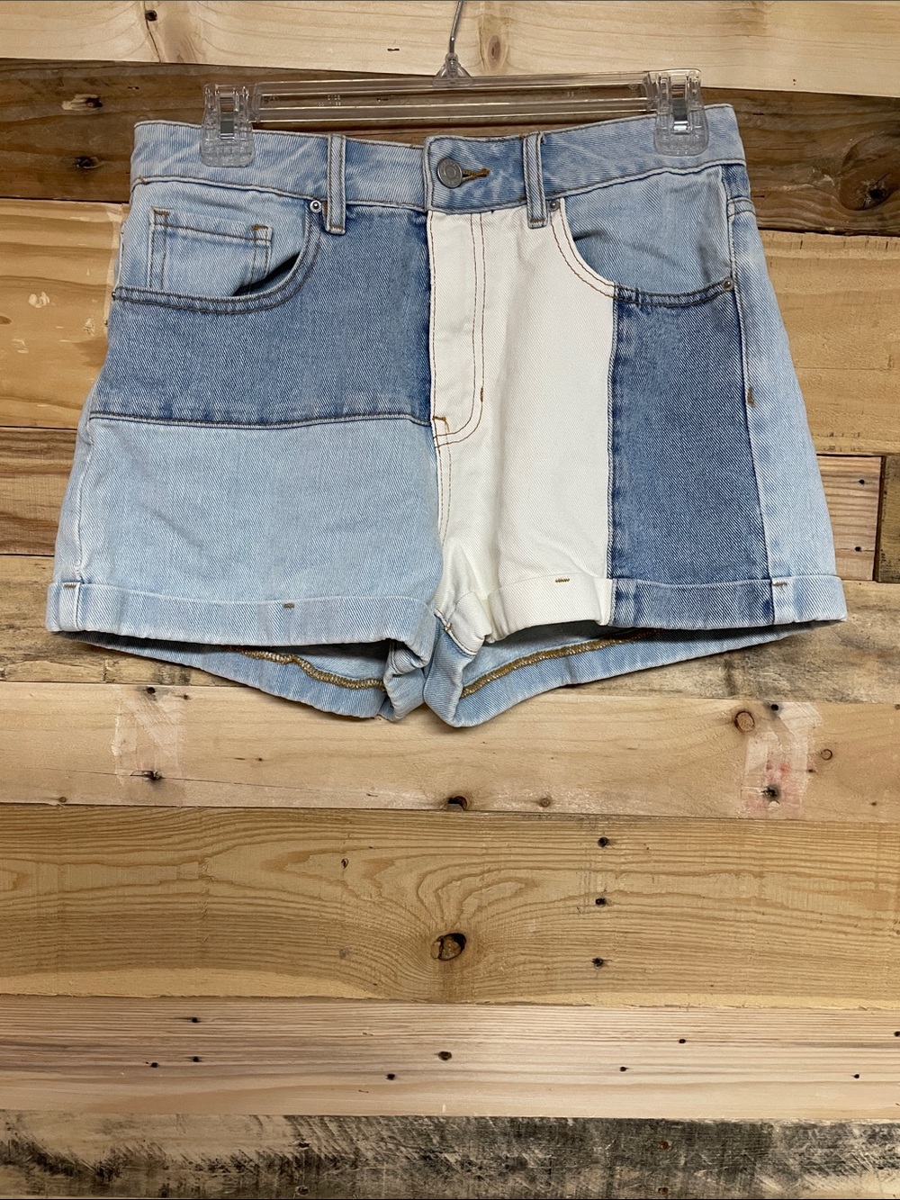 PacSun Patchwork Light Blue and Cream Denim Shorts
